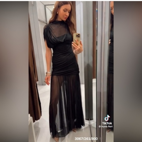 Zara Draped Midi Dress Black - Picture 10 of 16